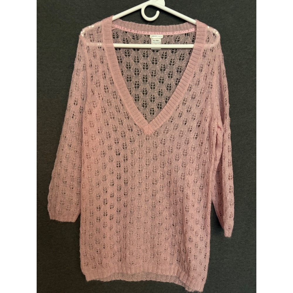 Old Navy Perfect Fit Sheer lavender Pointelle Knit V-Neck Sweater XL Mesh